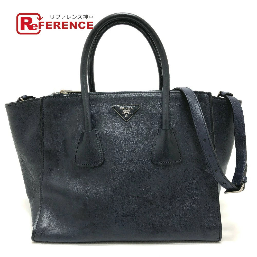 Prada Vitello Daino Tote Bag Crossbody Handbag Leather Blue